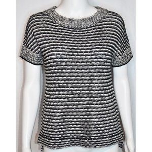 Anthropologie Field Flower Striped Knit Short Sleeve Sweater Black/White Size XS